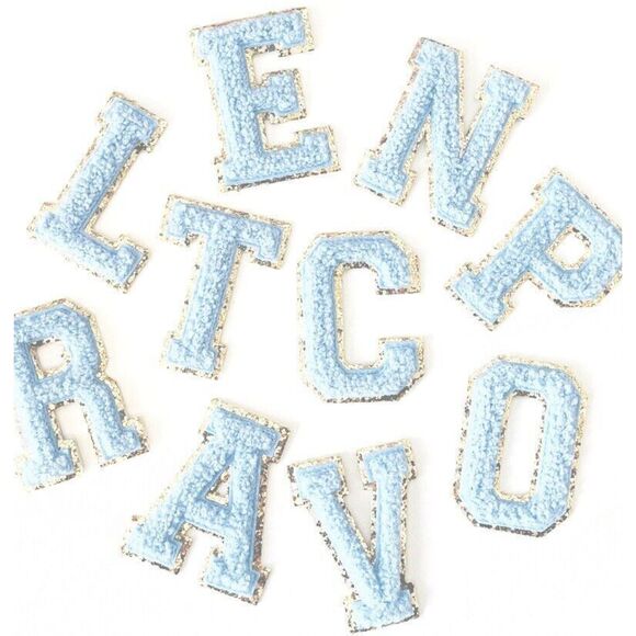 Mixed Lot of 15 Iron/Glue On 2” Chenille Letter Patch With Gold Glitter Trim - Picture 7 of 15